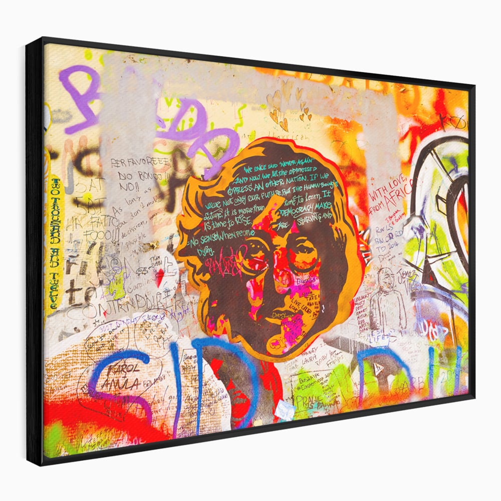 Tablou canvas cu tablou canvas cu john lennon si graffiti, in rama de aluminiu negru